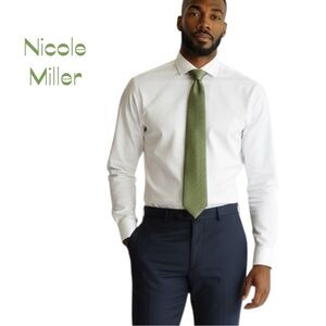 Nicole Miller Green Gold Diamond Print Silk Necktie